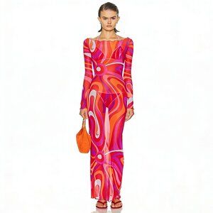 Emilio Pucci marmo mesh maxi dress | ruffled, printed - fuchsia